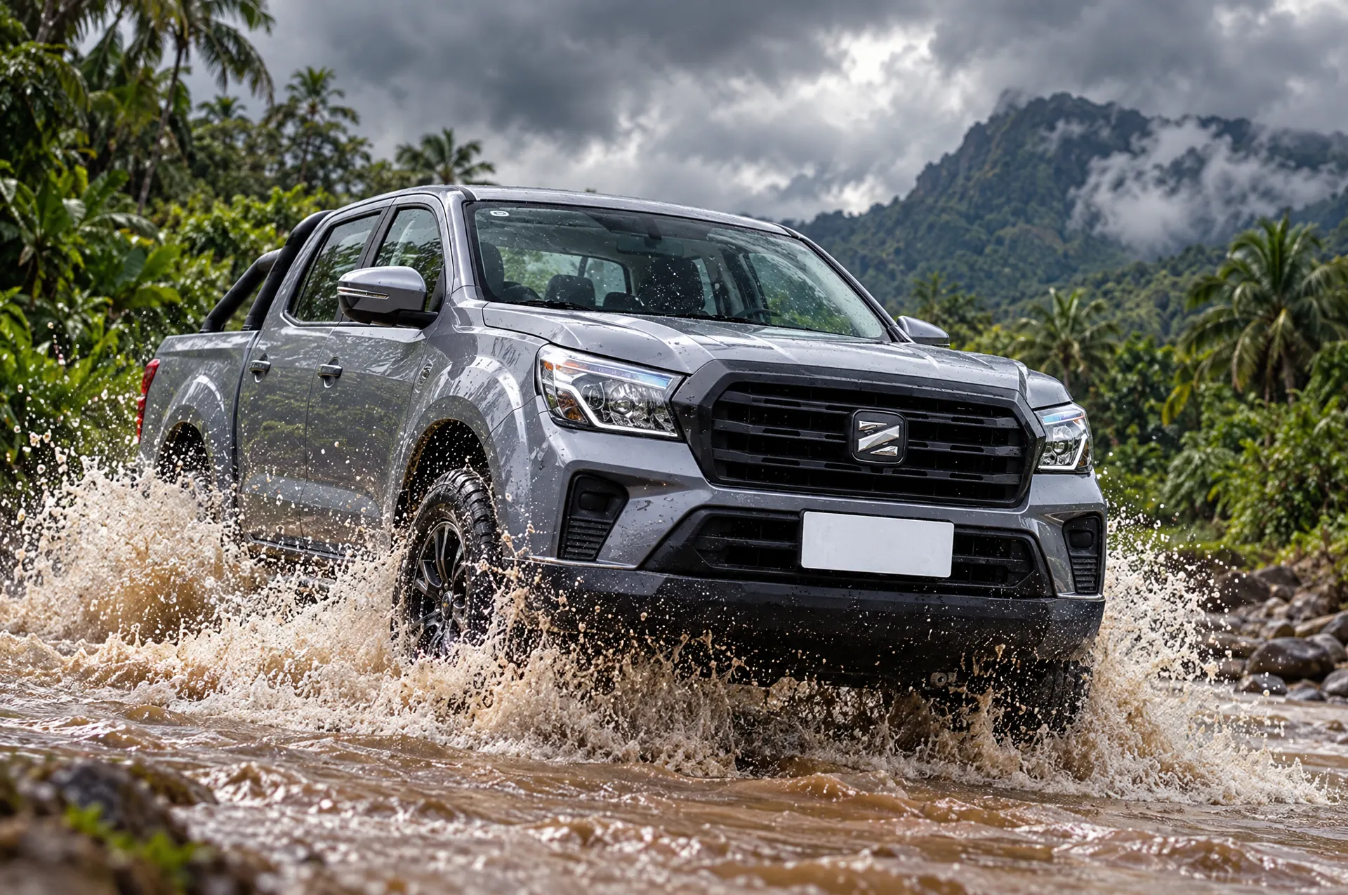 Pickup REX Z1 cruzando un río en la selva venezolana